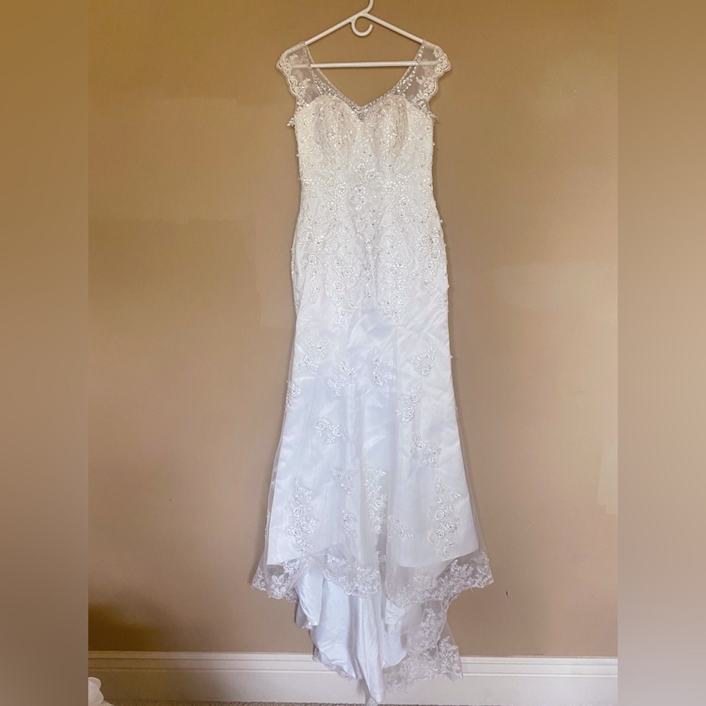 Handmade Wedding Dress – Beaded Mermaid, sheer shoulders neck, crystals, Train